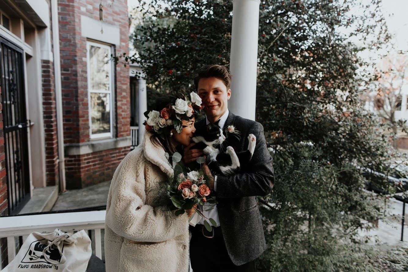 Celebrating with my wife on our wedding day.